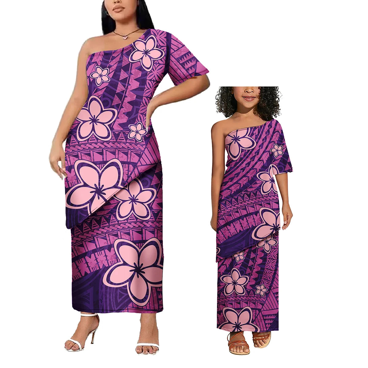 Low Price Wholesale Custom Polynesian Design Family Matching Clothing Two Piece Sets Samoan Puletasi Mommy And Me Dress