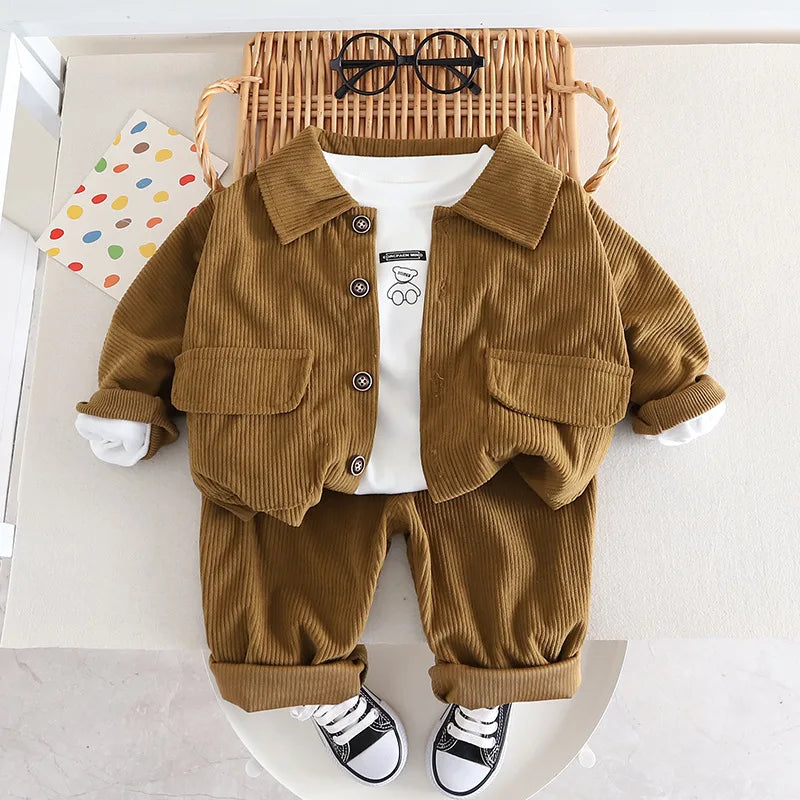 Children's Set 2025 New Spring and Autumn Boys' Korean Edition Denim Set Coat+T-shirt+Jeans Infant Fashion Three Piece Set 0-6Y