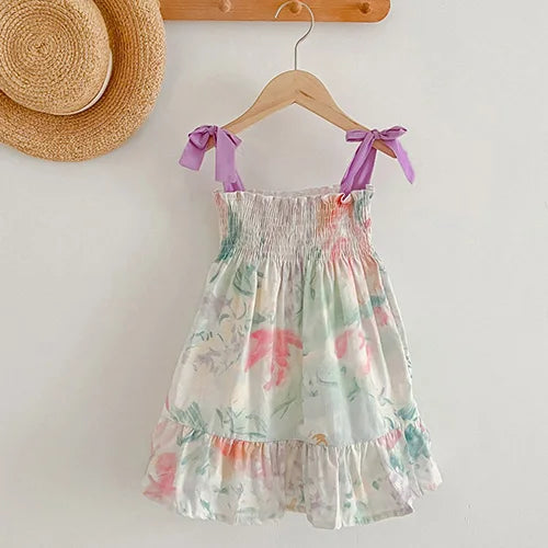 2024 New Summer Sister Clothing Kids Princess Dresses Infant Baby Jumpsuit Short Sleeved Cotton Print Baby Girl Party Dress