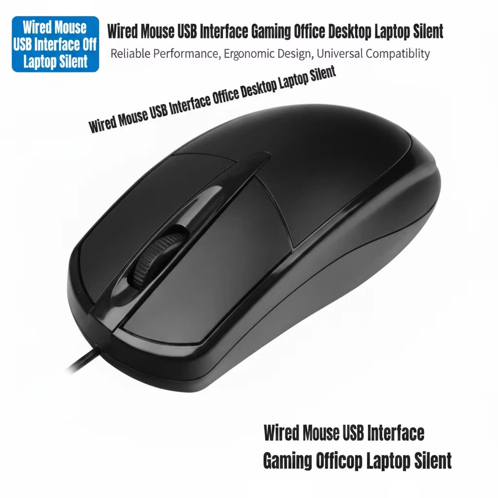 USB Optical Wired Office Mouse,1.5M Range 1000DPI Adjustable Ergonomic Design Mouse For PC Desktop Tablet Computer Office/Gaming