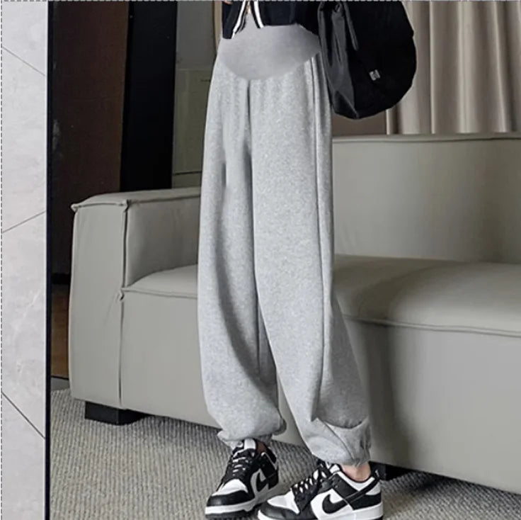 M-4XL Pregnant Women Cotton Fleece Radish Pants Autumn Ankle-length Maternity Corduroy Trousers High Waist Pregnancy Sweatpants