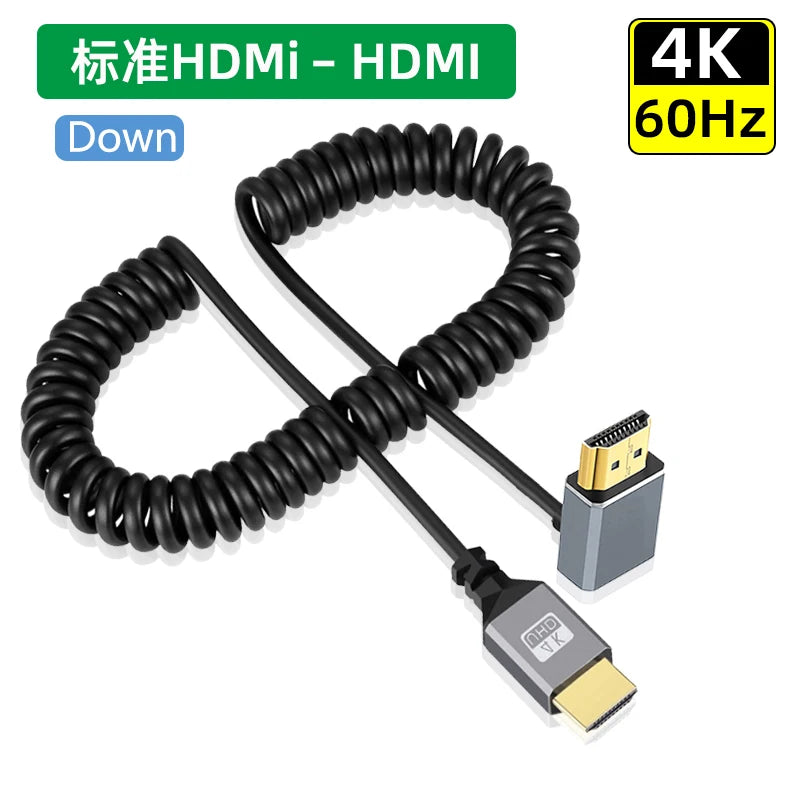 4K60HZ 0.5-2.0M Micro mini HDMI-Compatible TO HDMI Minihdmi Microhdmi Coiled Extension Flexible Spiral Cable Male to Male Plug