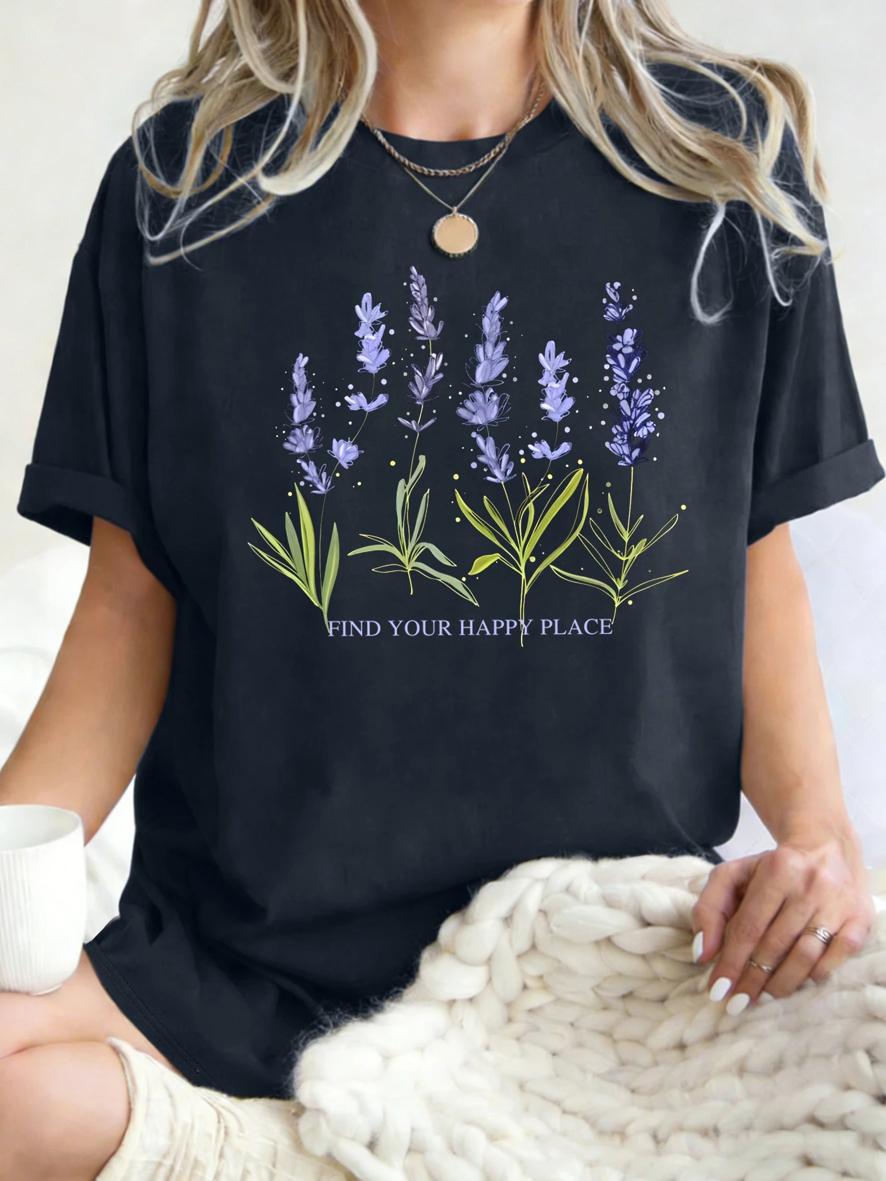 Beautiful Of Lavender Design Women T-Shirt Casual Breathable Short Sleeve Cotton Oversized Tops Summer O-Neck Woman T Shirts