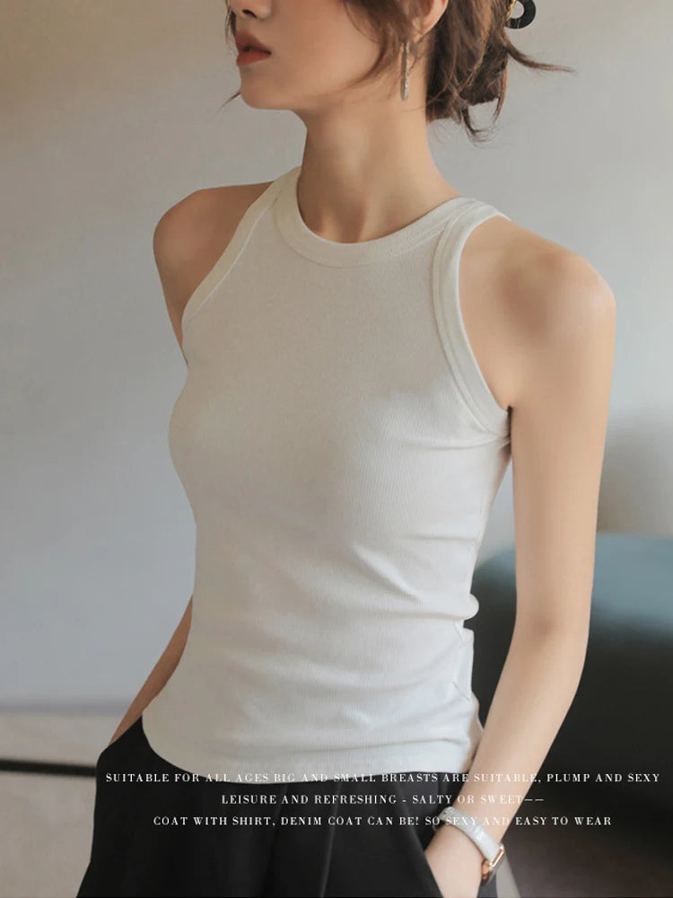 Knit White Crop Top Women Sleeveless Sexy Outfits Solid O Neck Tight Stretch  Basic Summer Tank Top Women 2025 Streetwear