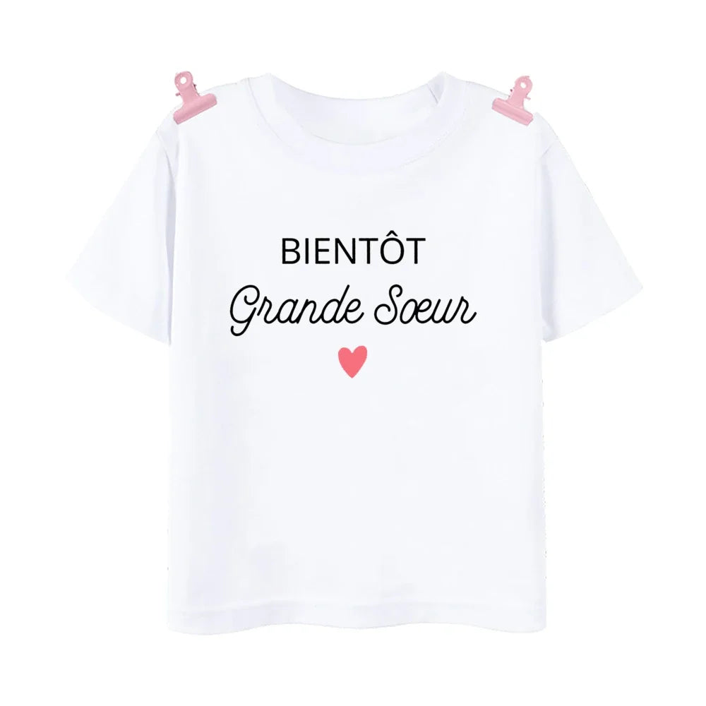 Big Sister Big Brother in Progress French Printed T-shirt Pregnant  Announcement Shirt  Kids Tshirt Tops Boys Girls Summer Tee