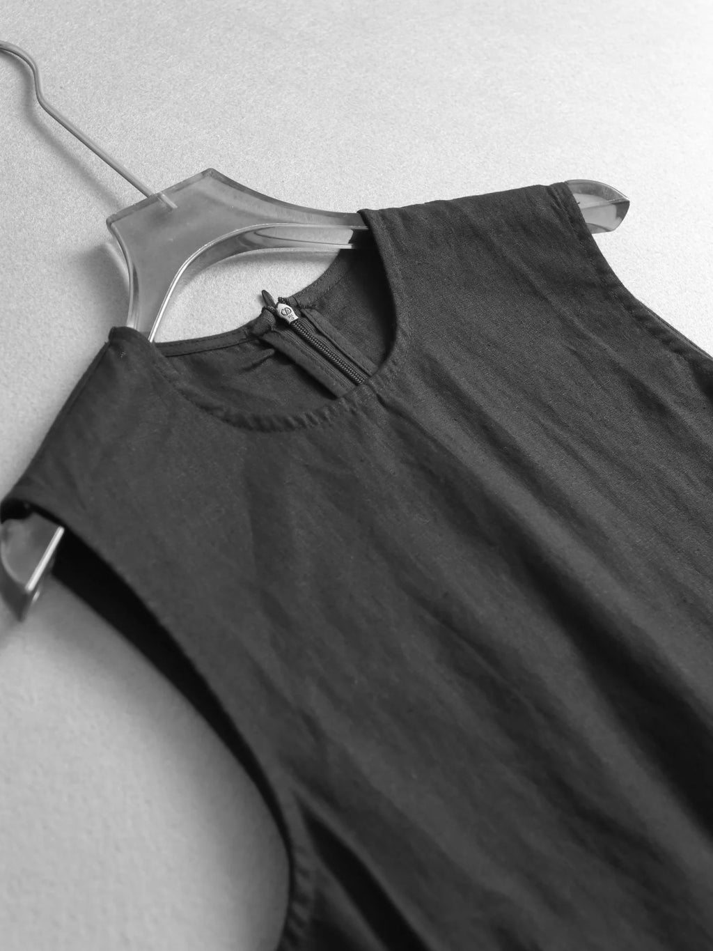 Mixed Cotton Linen Waist-Cinching Slim Fit round Neck Sleeveless Midi Dress Casual Breathable Comfortable Skin-friendly Summe...