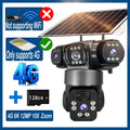 6K 12MP 4G SIM Solar Camera Outdoor 3 Lens 3 Screen Surveillance CCTV PTZ Human Detect Auto Tracking Solar Security Camera V380