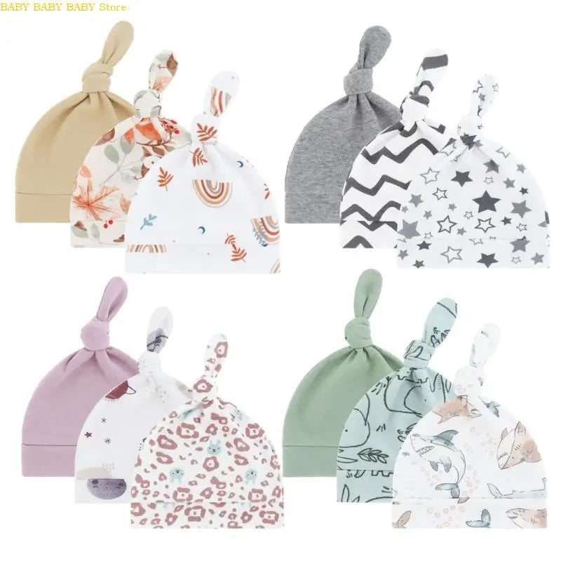 Q81A Elastic Baby Knotted Hat Comfortable Stretchy Newborns Fetal Caps Breathable Brimless Design for Kids 0 to 24 Month