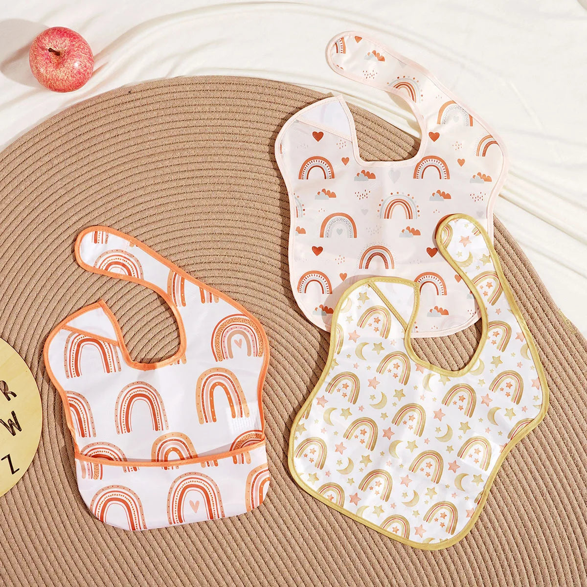 3 Pack Mess Proof Baby Bib with Reversible Pocket, Waterproof Led Weaning Baby Feeding Bibs with Food Catcher