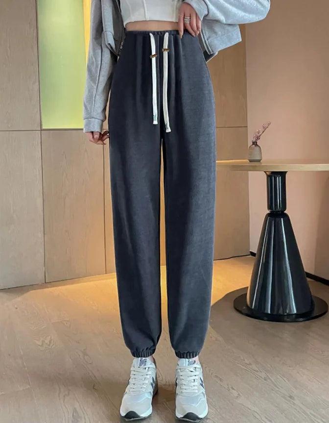 M-4XL Pregnant Women Cotton Fleece Radish Pants Autumn Ankle-length Maternity Corduroy Trousers High Waist Pregnancy Sweatpants