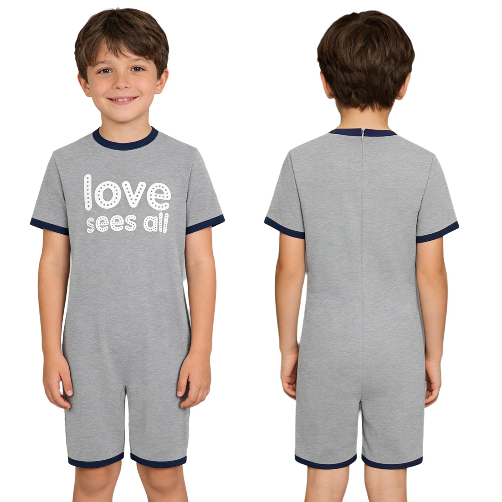 Kids Boys Girls Adaptive Clothing Autism Special Needs Anti-Strip Bodysuit Short Sleeve Back Zipper Romper Homewear Sleepwear