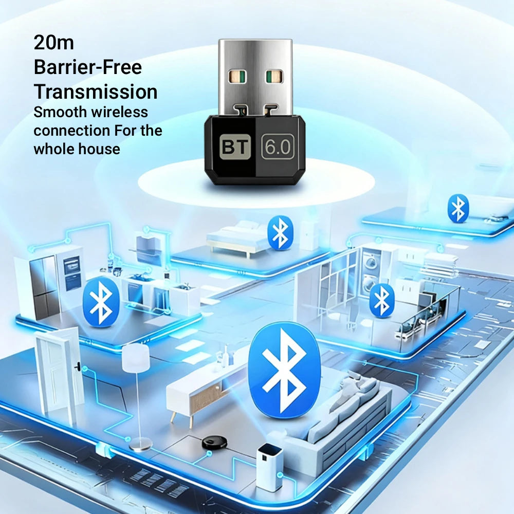 KEBIDUMEI USB Bluetooth 6.0 Adapter Bluetooth 5.4 Dongle for PC Win 11/10/8.1 Bluetooth Receiver&Transmitter for Keyboard/Mouse