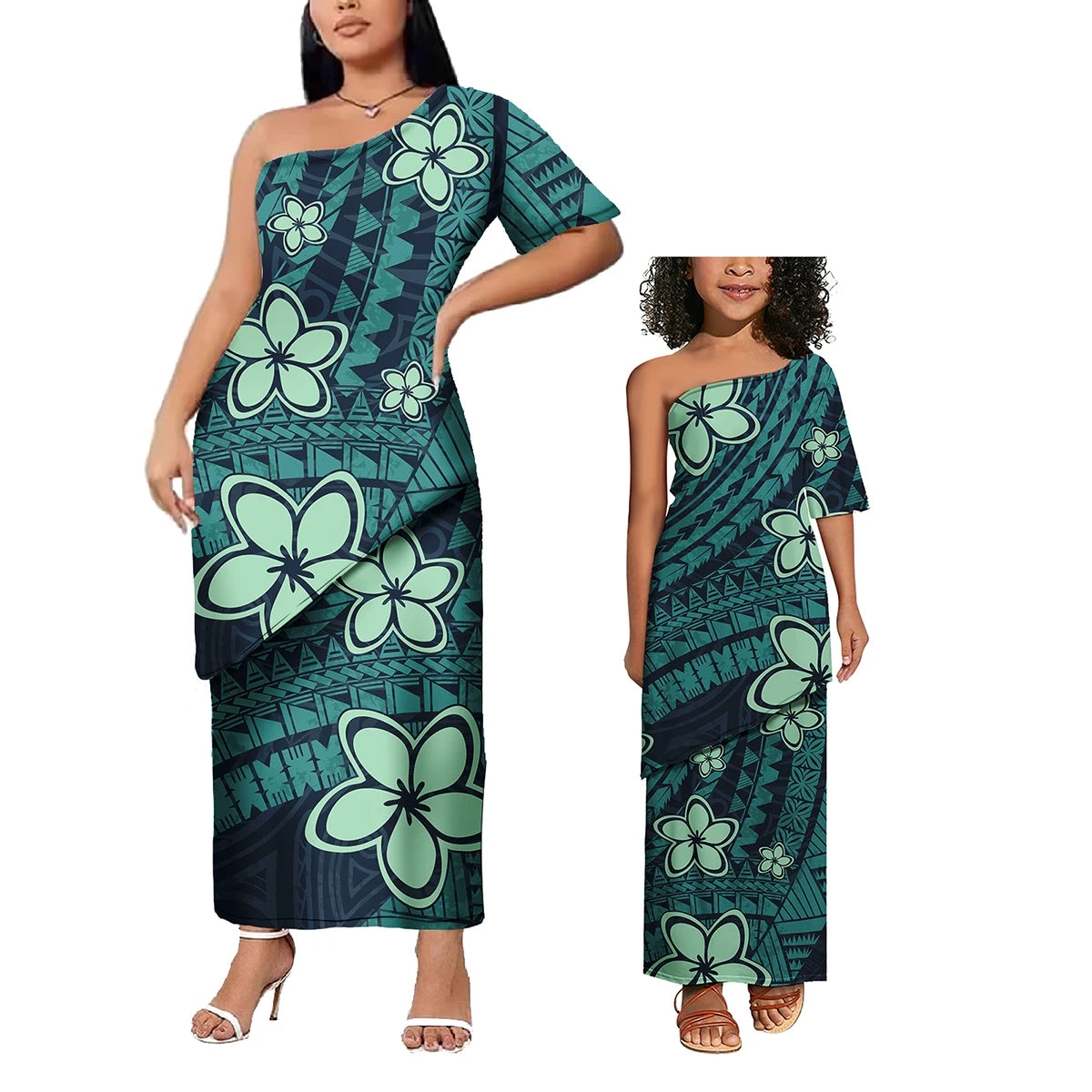 Low Price Wholesale Custom Polynesian Design Family Matching Clothing Two Piece Sets Samoan Puletasi Mommy And Me Dress