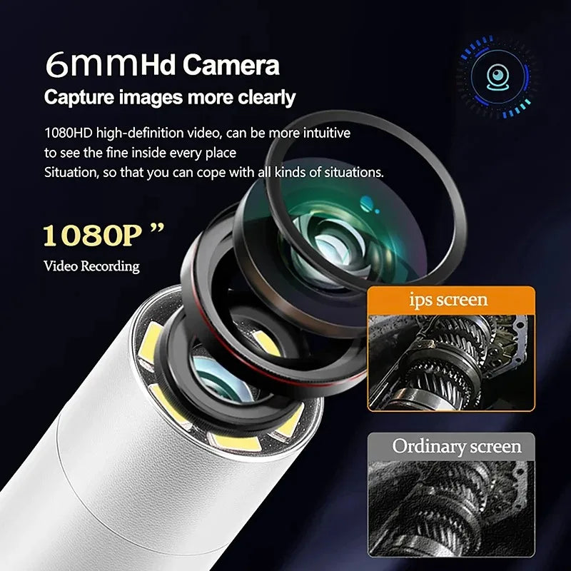 360 Degree Rotation Endoscope Camera 6mm Lens HD Articulated Inspection Borescope Camera IP67 for Automotive Car IOS Android