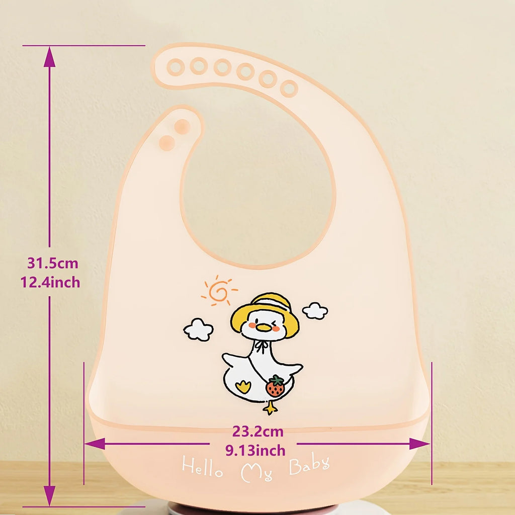 Waterproof Baby Bibs Baby Stuff Cute Cartoon Animal Printed Kids Bib Girl Boy Adjustable Soft Silicone Bib Baby Feeding Stuff