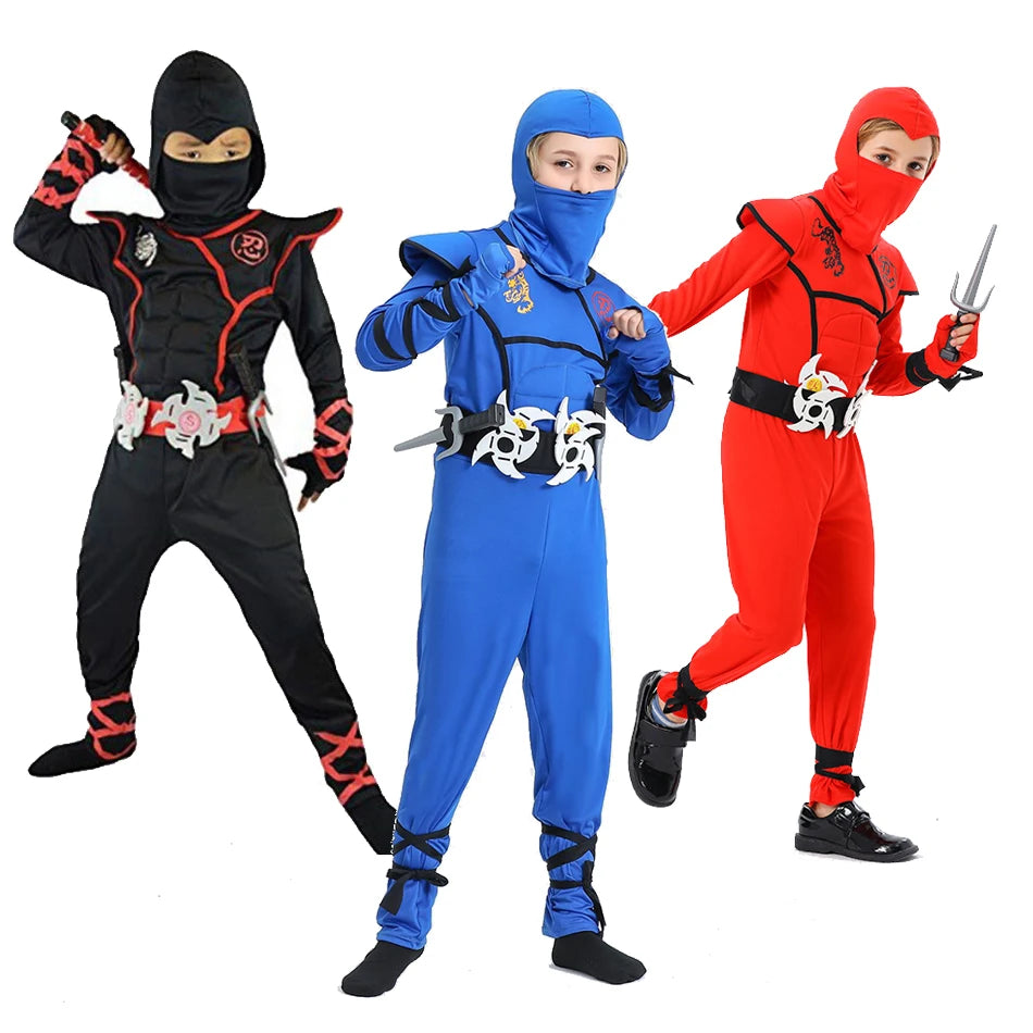 Muscle Ninja Costume for Boys Halloween Deluxe Warrior Role Play Set with Mask Street Style Ninja Outfit for Kids Party