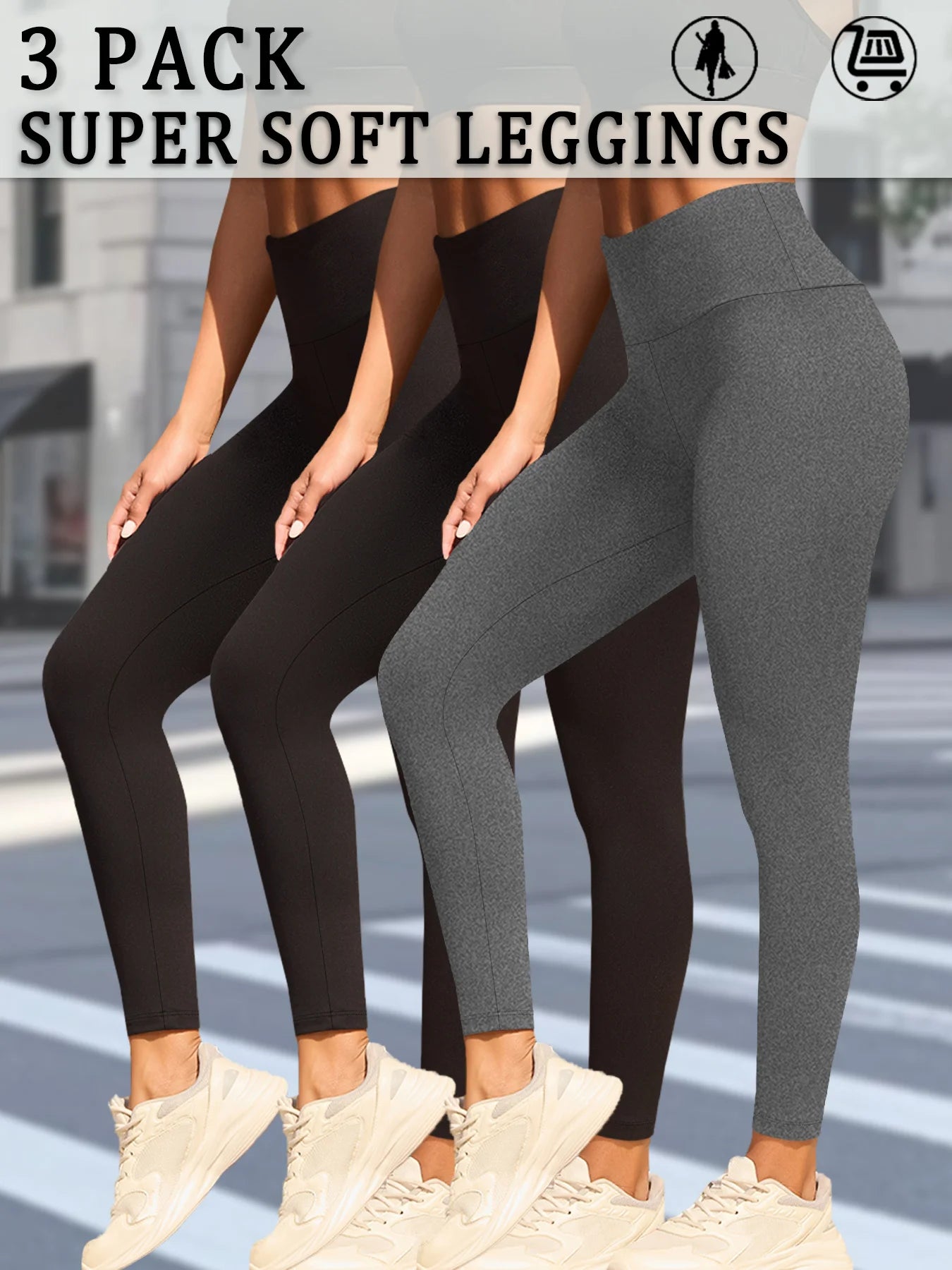 3 Pack Women's Super Soft Leggings High Waisted Tummy Control Workout Yoga Running Athletic Push Up Gym  Leggings