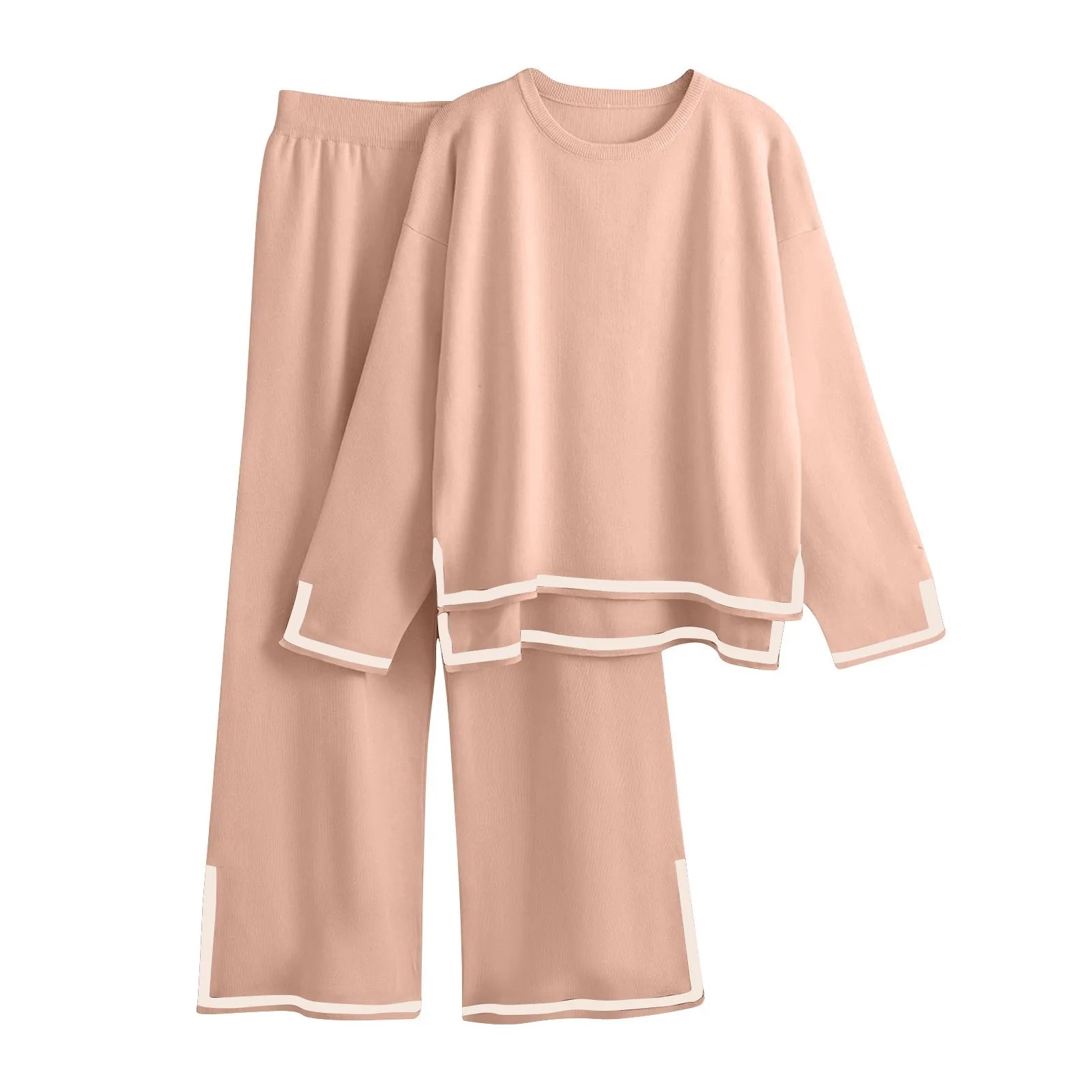 Knitted Women's Trousers Suit Two Piece Set Solid Color Winter Loose Long Sleeve Knitwear Flare Pants Sets Female Casual Suits