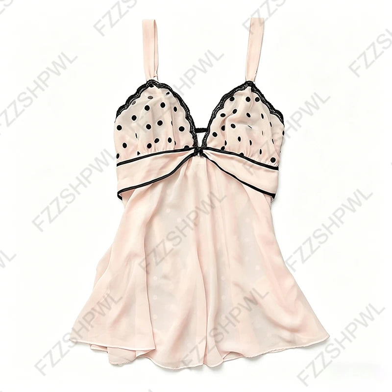 Women's Sweet and cute fairy tale style Y2K casual slim crop top polka dot kawaii bow lace all-match American Gothic cartoon top