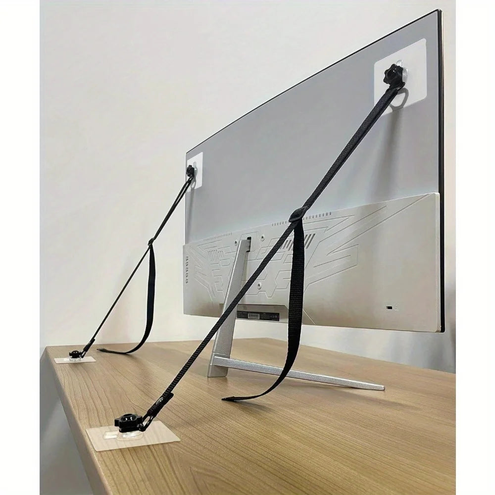 2 Pack Adjustable TV Safety Straps,No-Drill Adhesive Anti-Tip Furniture Anchors for Baby Proofing,Flat Screens Fix to Wall