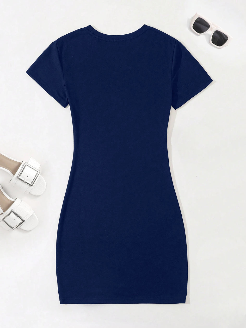 Women's Fashionable Casual Dress, Spring and Summer Casual Short-Sleeved Dress, Paris Je T'Aime Printed Fitted Dress, Sailor Col