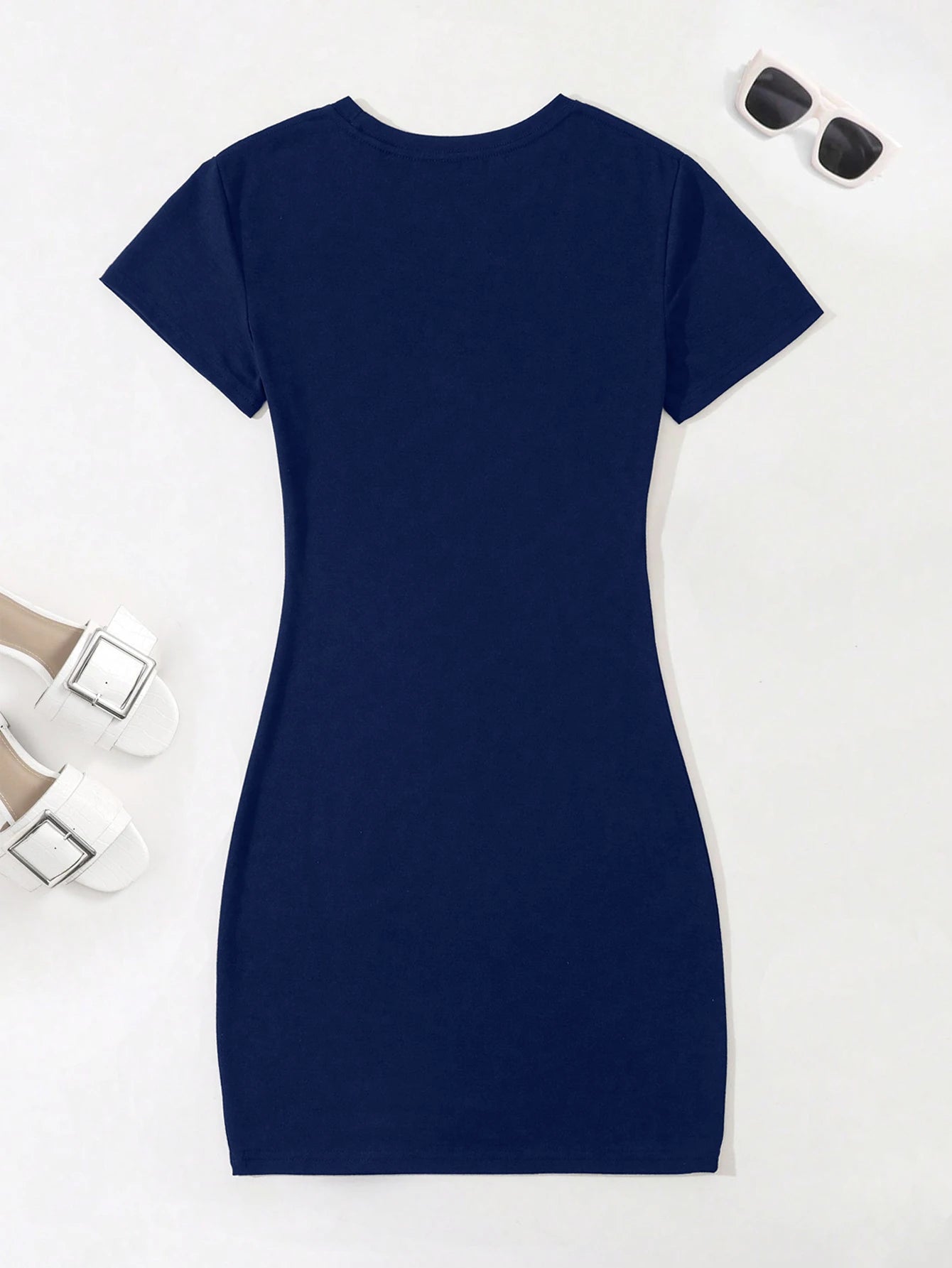Women's Fashionable Casual Dress, Spring and Summer Casual Short-Sleeved Dress, Paris Je T'Aime Printed Fitted Dress, Sailor Col
