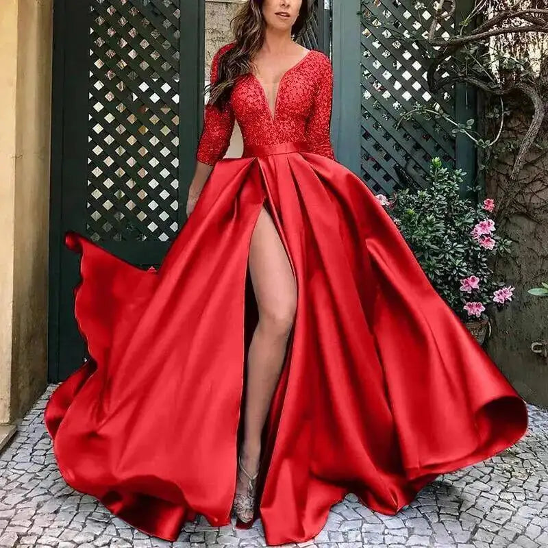 Women's Dress Summer New Women's Lace Sequin Grand Display Sexy Long Skirt Tail Banquet Evening Dress Party Dress