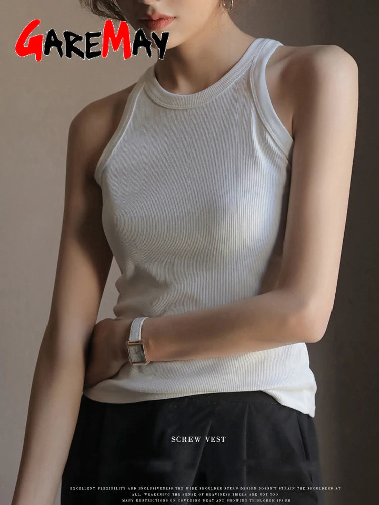 Knit White Crop Top Women Sleeveless Sexy Outfits Solid O Neck Tight Stretch  Basic Summer Tank Top Women 2025 Streetwear