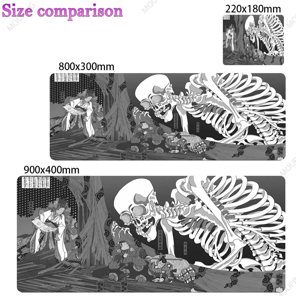 Large Japan White Skull Gaming Mouse Pad Thick Non Slip Rubber Stitched Edge Oversized Desk Mat For PC Gamer Laptop Durable