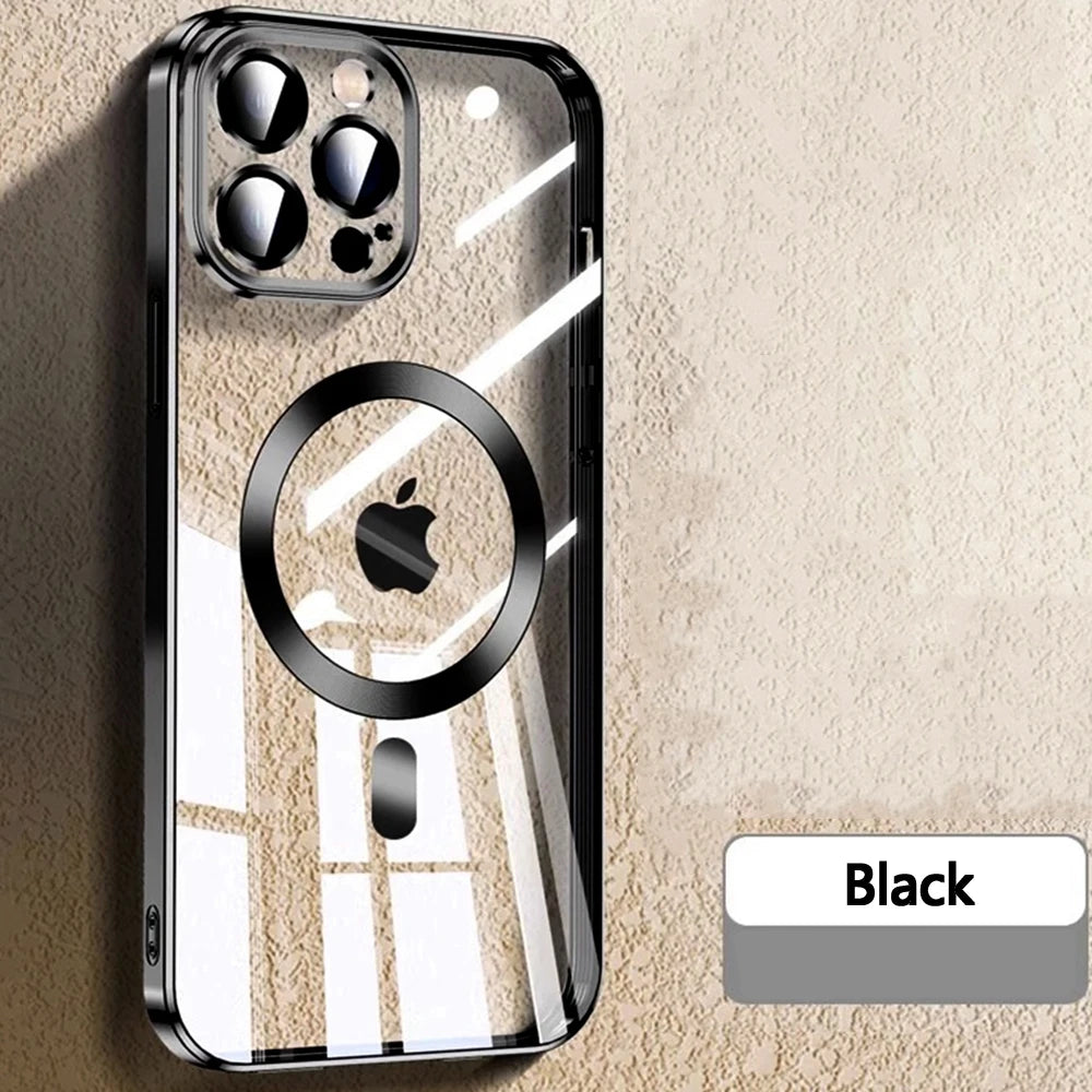 Original Clear Plating Cover For Apple Magnet Magsafe Case Iphone 15 14 Plus 13 12 11 Pro Max X Xs Xr 5K 10H Glas Camera Protect