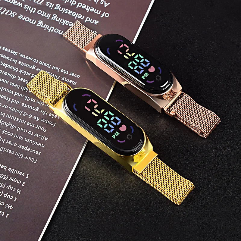 New Magnetic LED Electronic Watch, Student Sports Alloy Bracelet, Gift Children's Electronic Watch