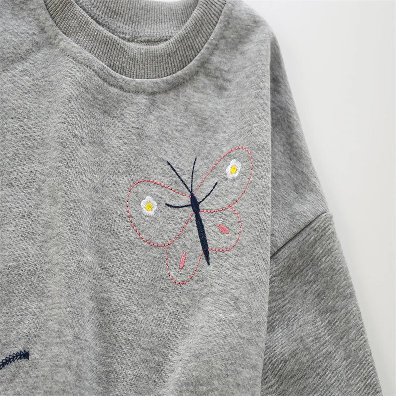 Jumping Meters Fashion Girls Sweatshirts Butterfly Toddler Kids Clothing Autumn Spring Sport Baby Hooded Shirts Clothes Shirts