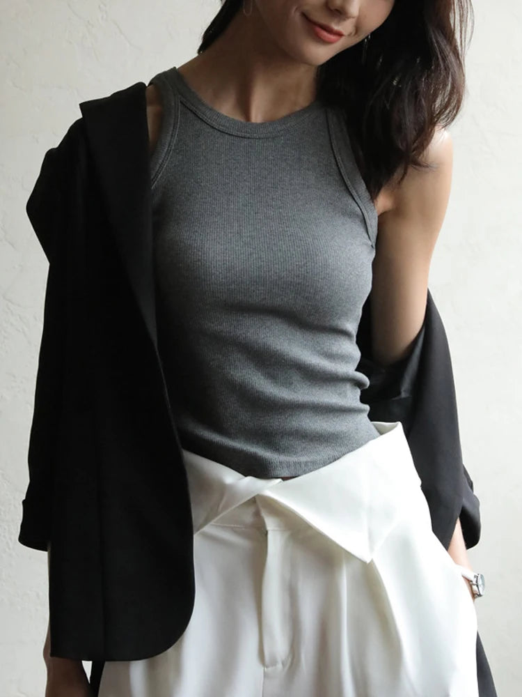 Knit White Crop Top Women Sleeveless Sexy Outfits Solid O Neck Tight Stretch  Basic Summer Tank Top Women 2025 Streetwear