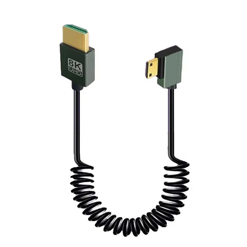 8K UHD Cable 2.1 Standard HD Mini-HD Micro-HD Stretch Spring Curl Flexible Cord for PC Phone Tablet Camera DV Monitor HDTV