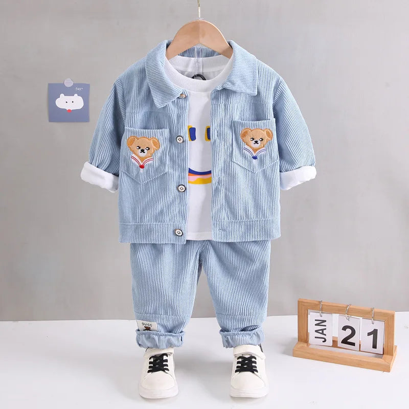 Children's Set 2025 New Spring and Autumn Boys' Korean Edition Denim Set Coat+T-shirt+Jeans Infant Fashion Three Piece Set 0-6Y