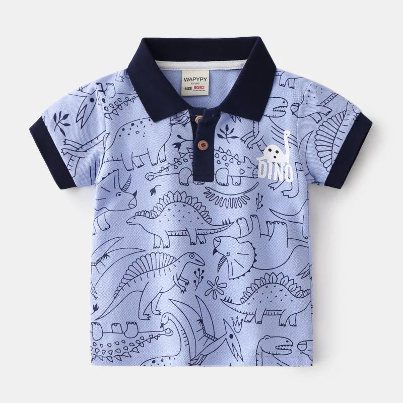 Formal Polo Shirts for Kids Polos Boy Toddler Clothes Party White Dinosaur Cute Korean Gentleman Shirt Summer Tops 2 4 6 7 Years