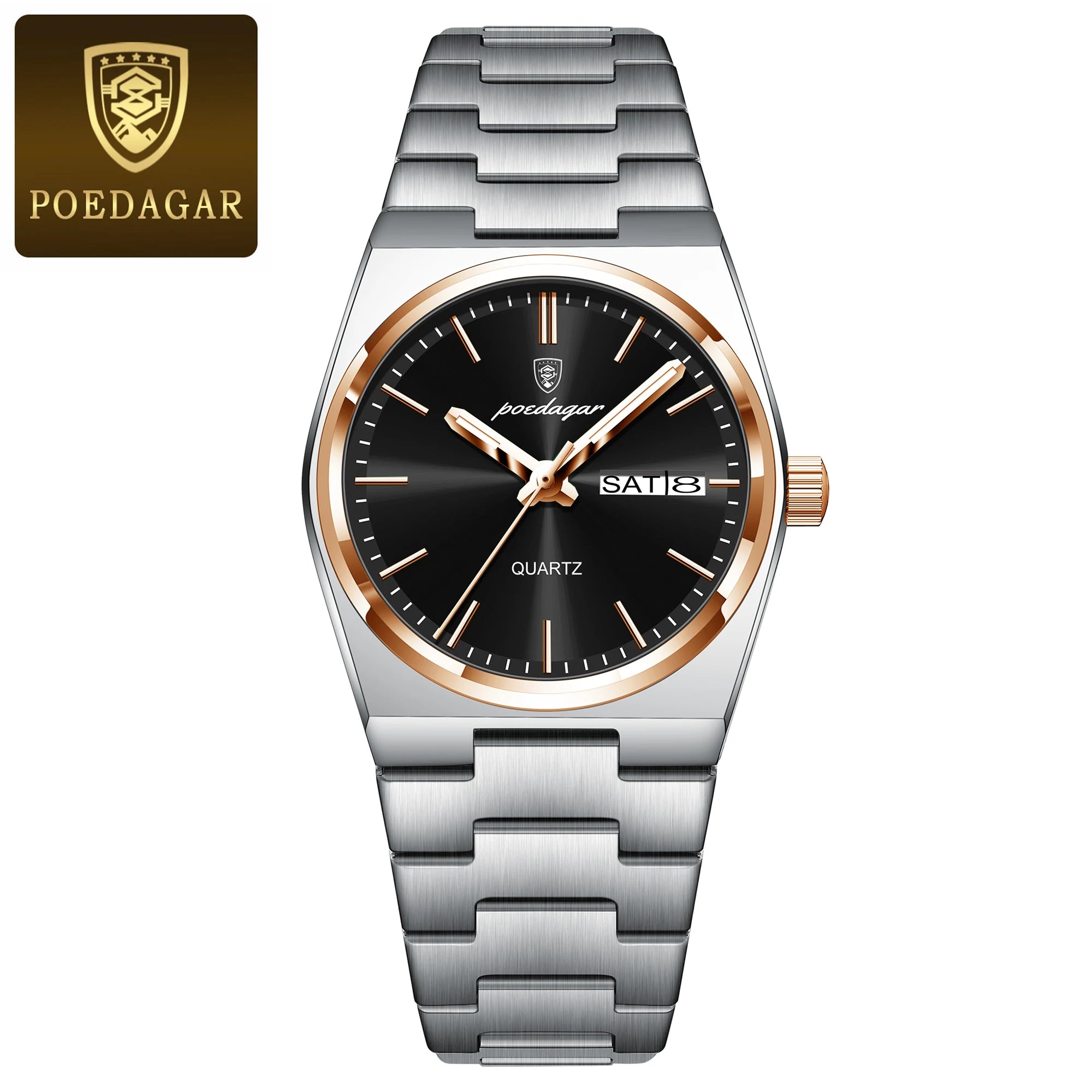 POEDAGAR Top Exquisite Woman Wristwatch Waterproof Luminous Quartz Casual Ladies Watch Date Week Stainless Steel Women's Watches