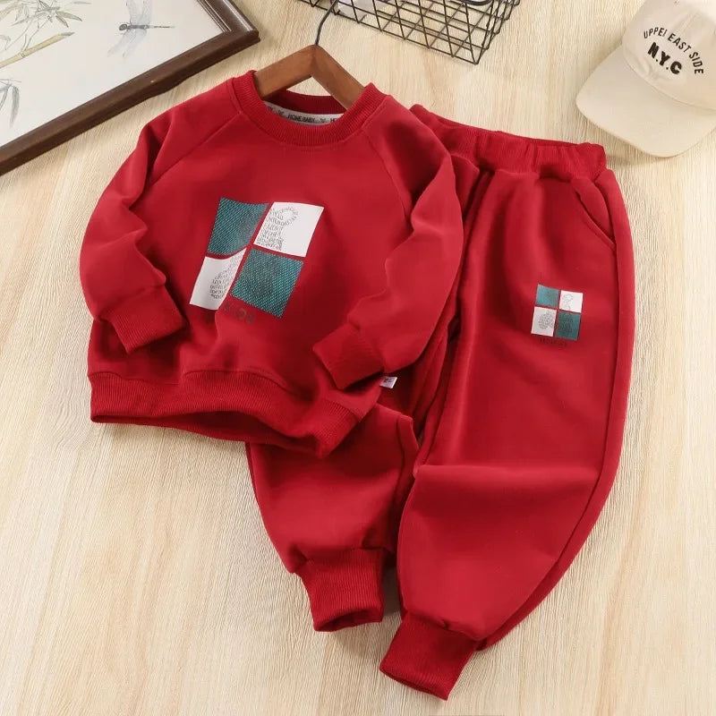 2025 2PC  80-150cm Spring Autumn Baby Boys Tops+ Pants Two Piece Set Kids Print Outfit Trendy Fashion Children's Hoodie Sets