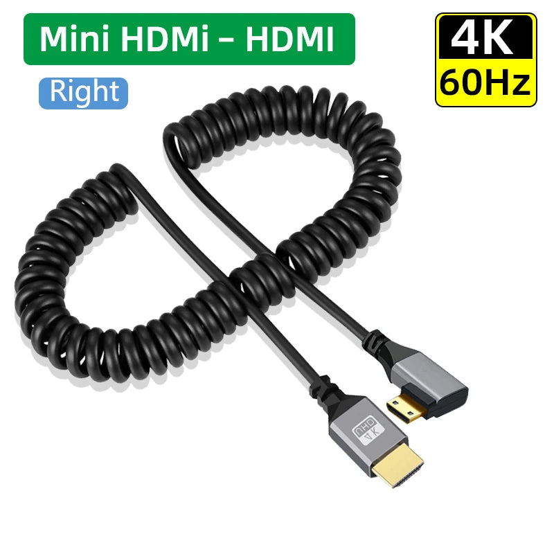 4K60HZ 0.5-2.0M Micro mini HDMI-Compatible TO HDMI Minihdmi Microhdmi Coiled Extension Flexible Spiral Cable Male to Male Plug
