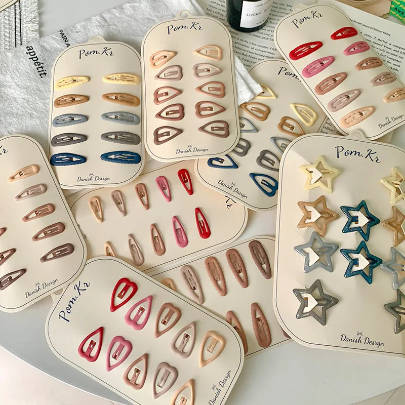 10pcs Baby Girls Colorful Alloy Oval Hairpin Simple Kids Sparkle Star BB Hair Clips Barrettes Children Fashion Hair Accessories