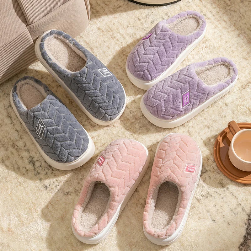 Cotton slippers men's winter new couple indoor home warm and non slip plush bag with cotton shoes women's added velvet