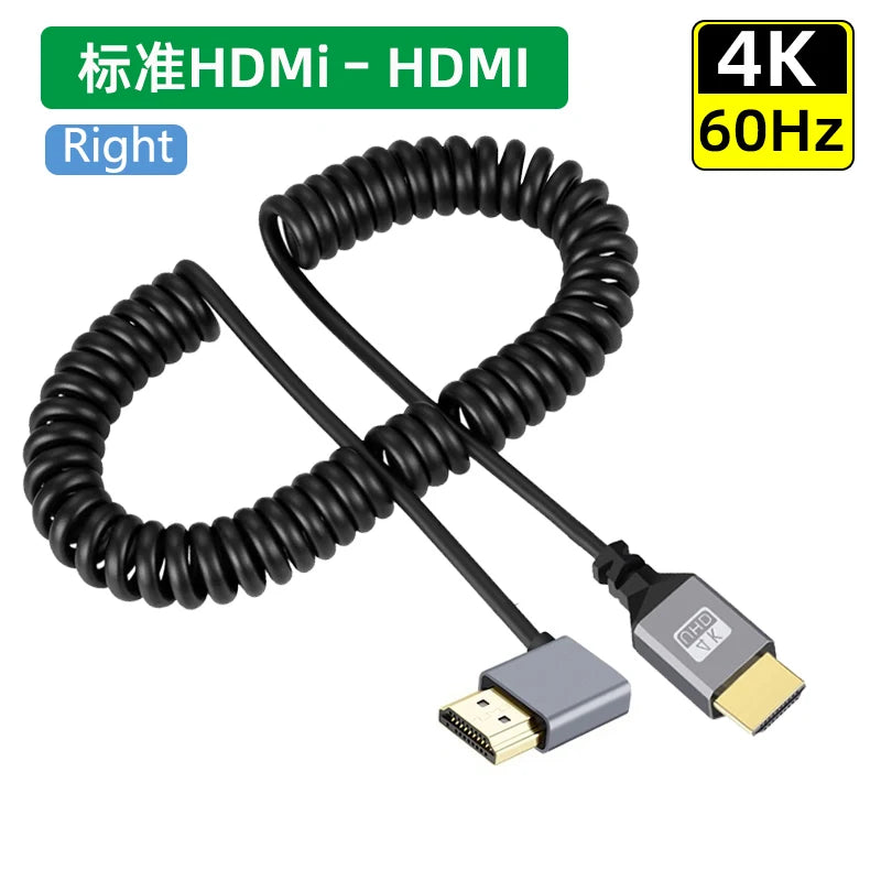 4K60HZ 0.5-2.0M Micro mini HDMI-Compatible TO HDMI Minihdmi Microhdmi Coiled Extension Flexible Spiral Cable Male to Male Plug