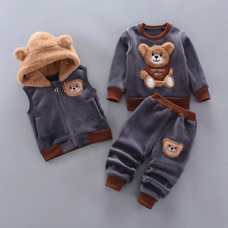 Boys Cute Animal Print Suits Girls Spring Autumn Hooded Outerwear Tops Pants 3Pcs Children Outdoor Comfort Casual Clothes Sets