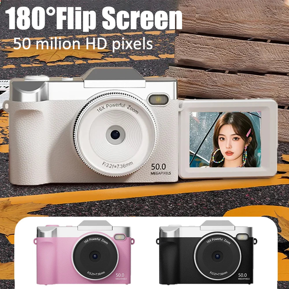 4K Digital Camera 16x Zoom Cam 1080P HD Camera 50 Megapixel with 2.4 inch LCD Screen 180 Flip Screen Suitable Student Adult Gift