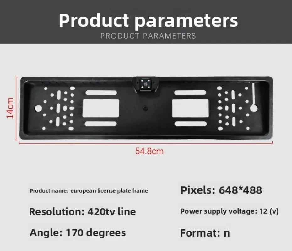 4/8/12LED European License Plate Rearview Camera Frame Reverse Backup Camera Night Vision for Truck Car SUV, Camper Pickup