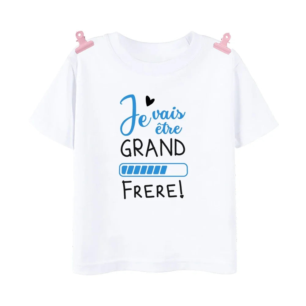 Big Sister Big Brother in Progress French Printed T-shirt Pregnant  Announcement Shirt  Kids Tshirt Tops Boys Girls Summer Tee