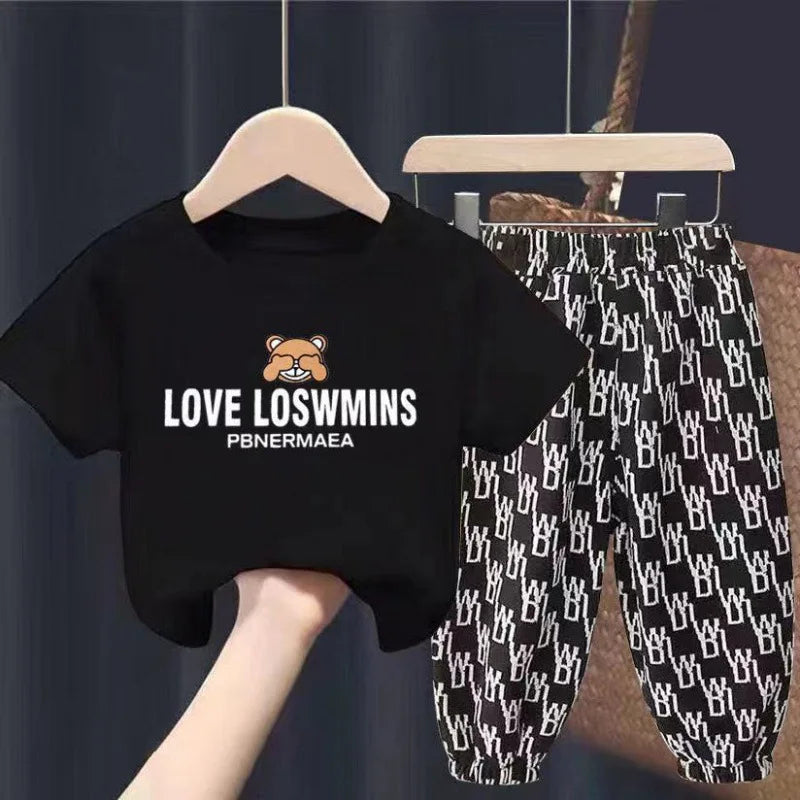 Mother Kids Set Summer 2pcs Clothes Children Boy Girl Clothes Sets Cute Clothing Cotton Short Sleeve Trousers T-shirt Pants Suit