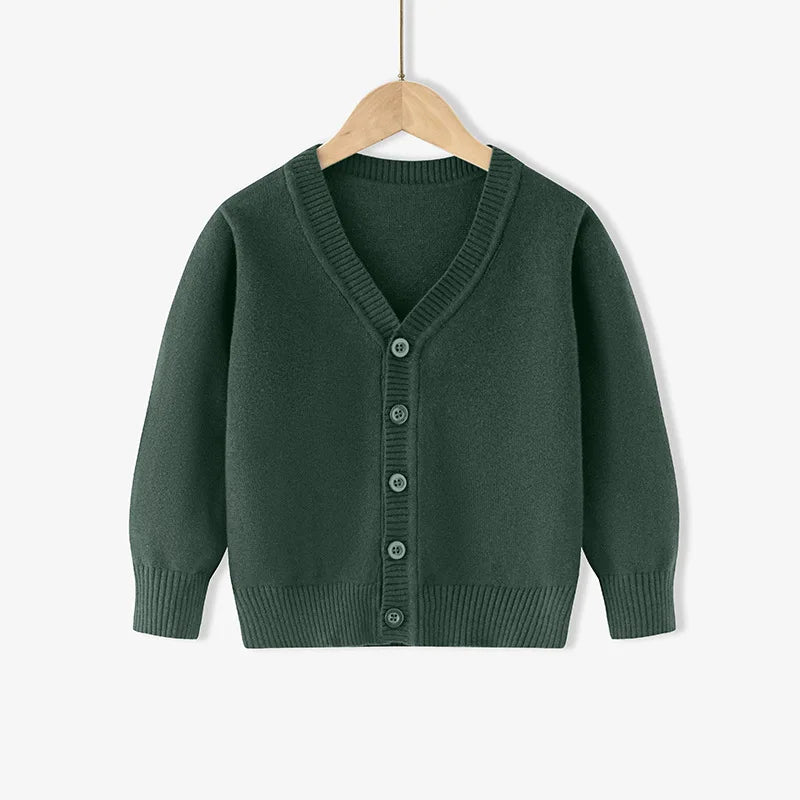 95% Cotton Children Soft Loose Knitted Sweater V Neck Button Cardigans Jacket Full Sleeve Casual Knitwear Boys Girls Coat Jumper