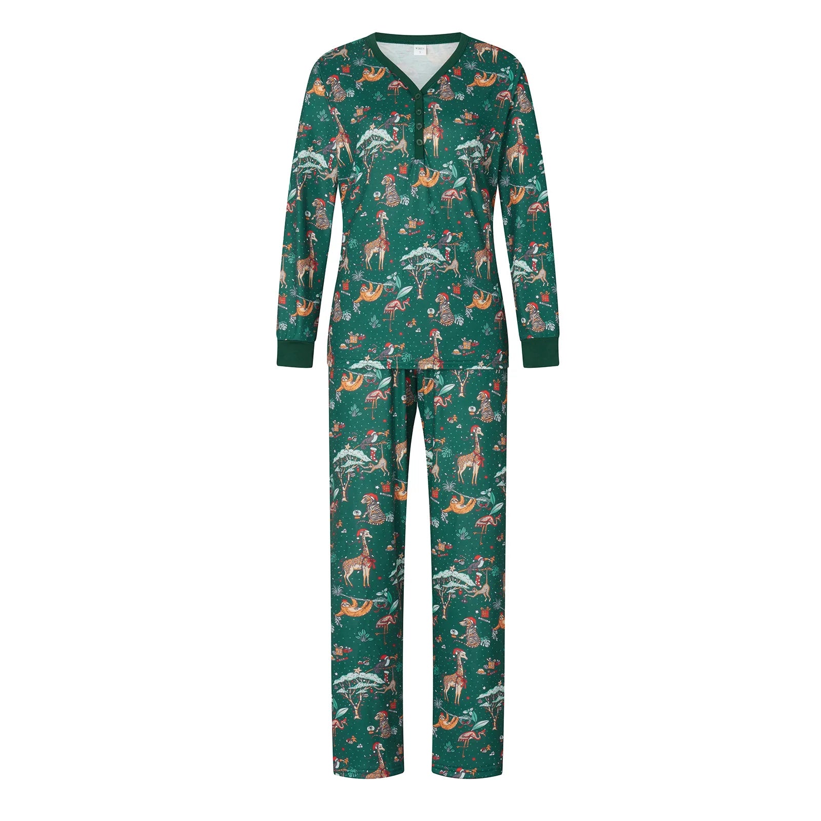 Christmas Pajamas Set for Family/Couples/Kids 2026 New Year's Costumes Allover Print Full Sleeve O Neck Sleepwear 2 Pieces Suit