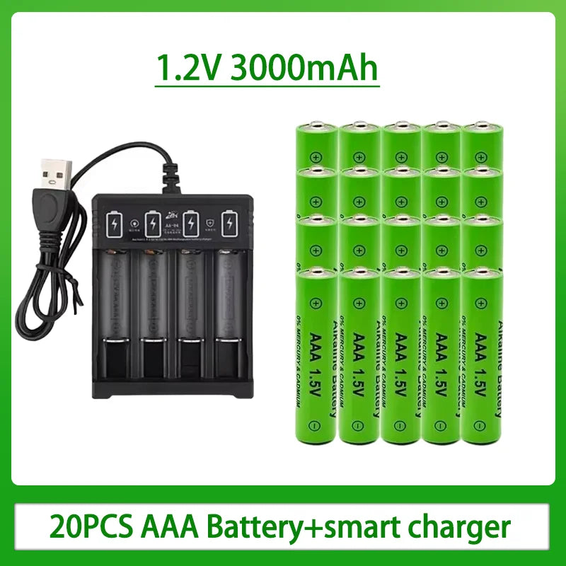 100% New AAA Battery 3000 MAh Rechargeable Battery AAA 1.5 V 3000 MAh Rechargeable New Alcalinas Drummey + Charger